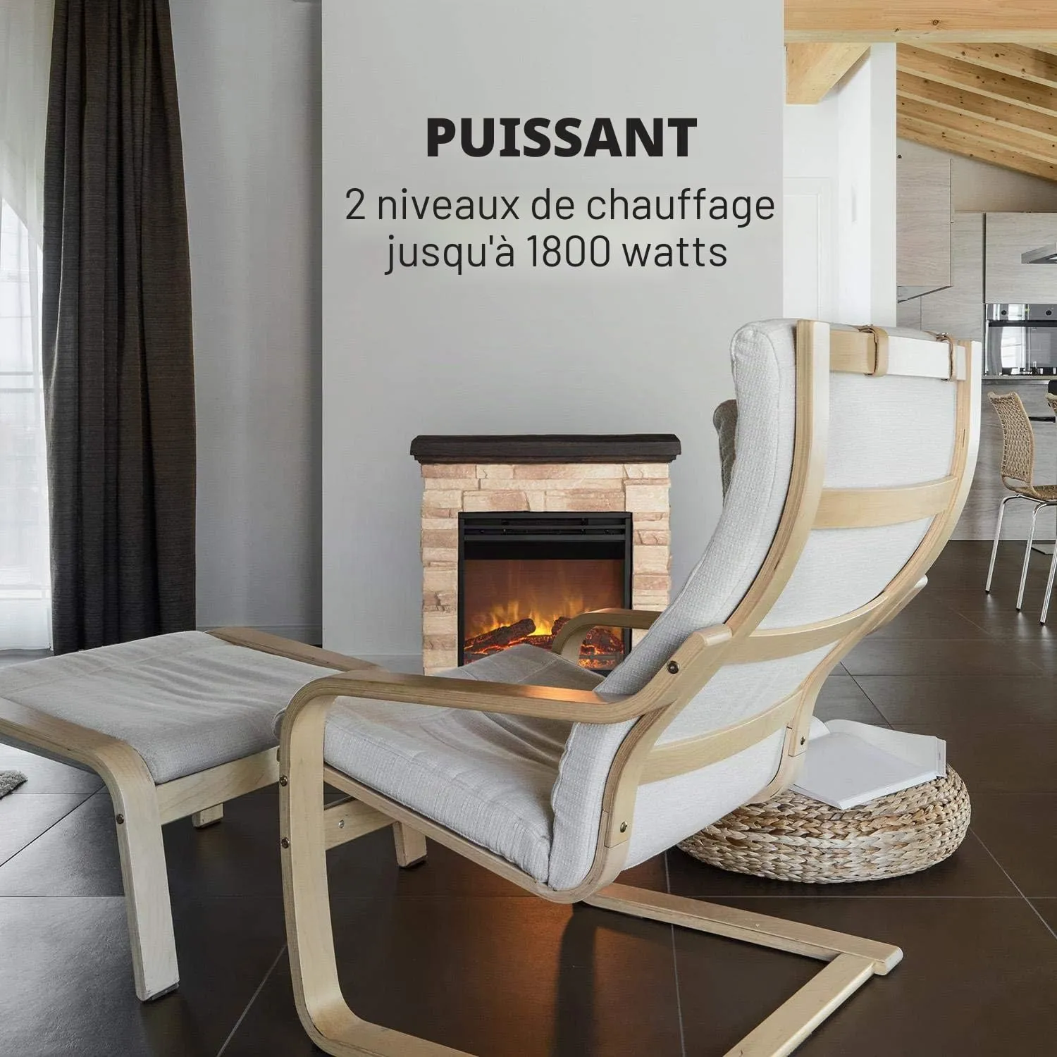 Klarstein Villach cheminée électrique 1800 W pierre noir-marron