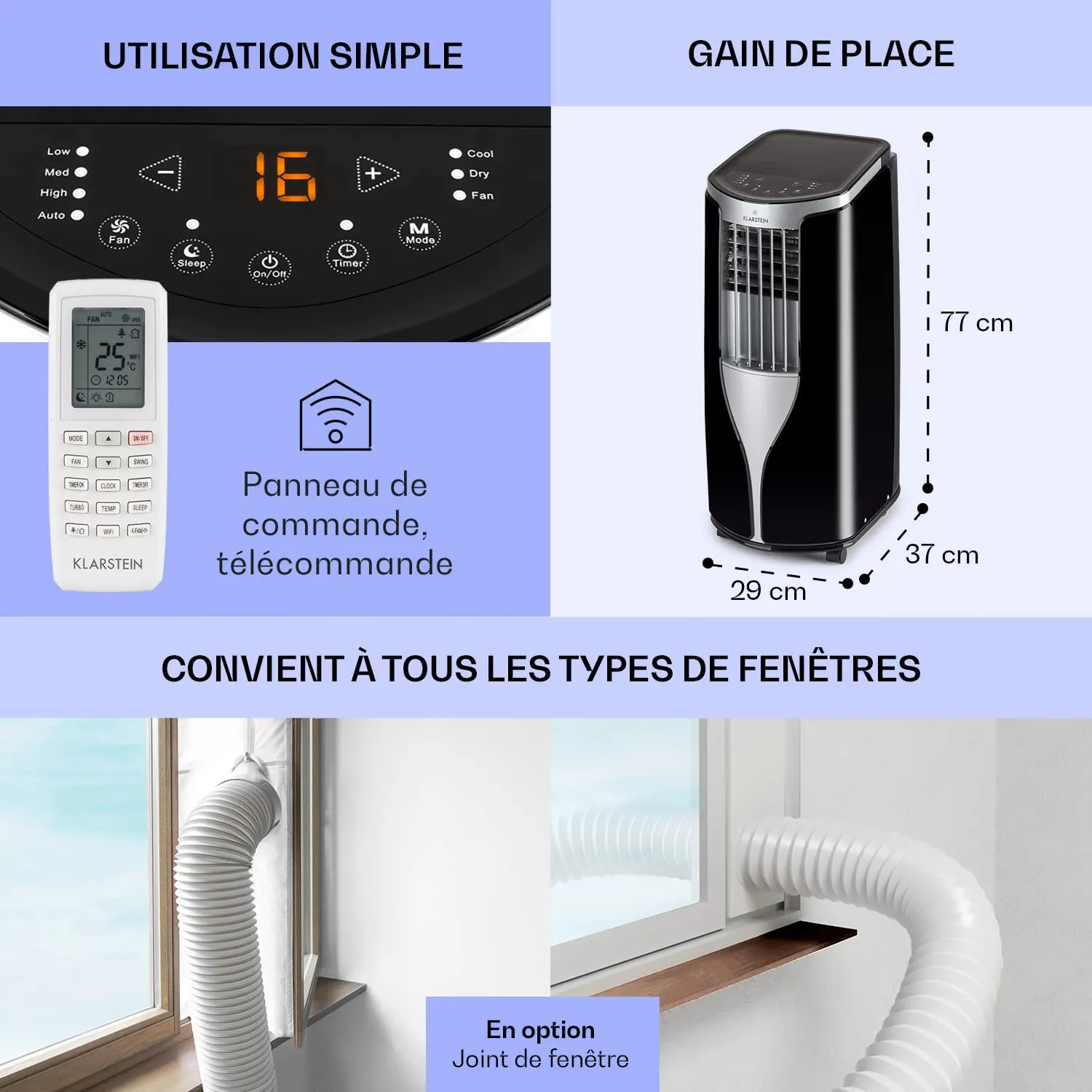 Klarstein climatiseur mobile 10000 BTU portable 3 en 1 silencieux