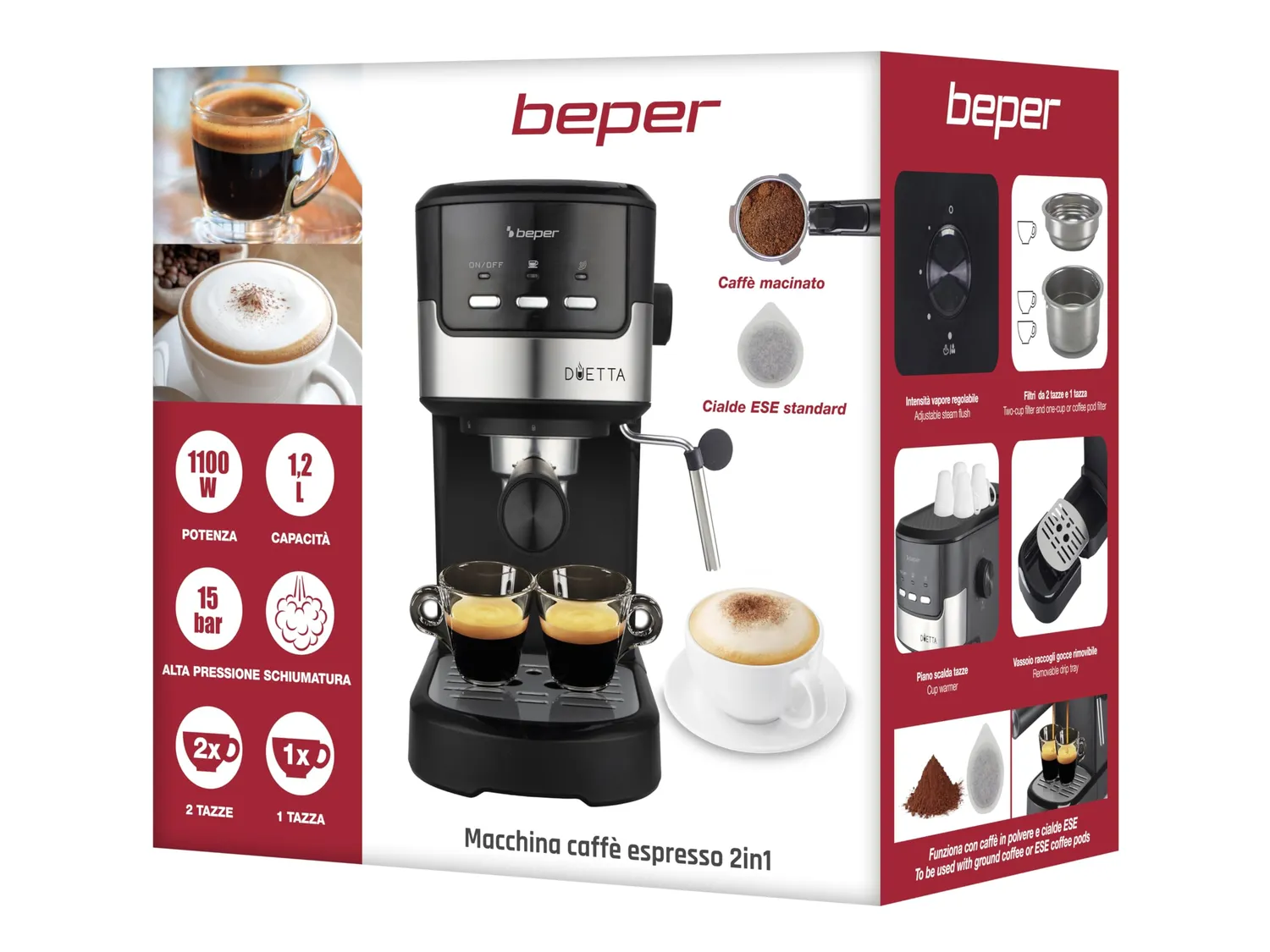 Beper Duetta P101CAF100 machine expresso 15 bars noir