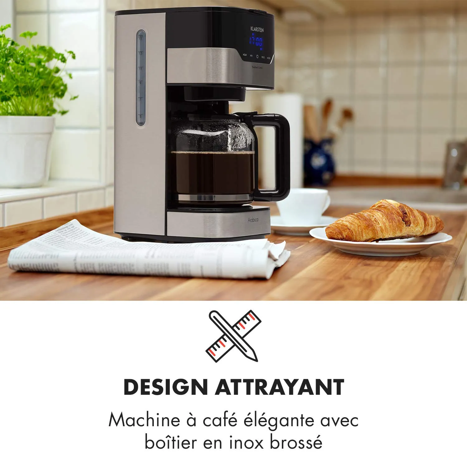 Klarstein Arabica cafetière filtre 12 tasses noir inox