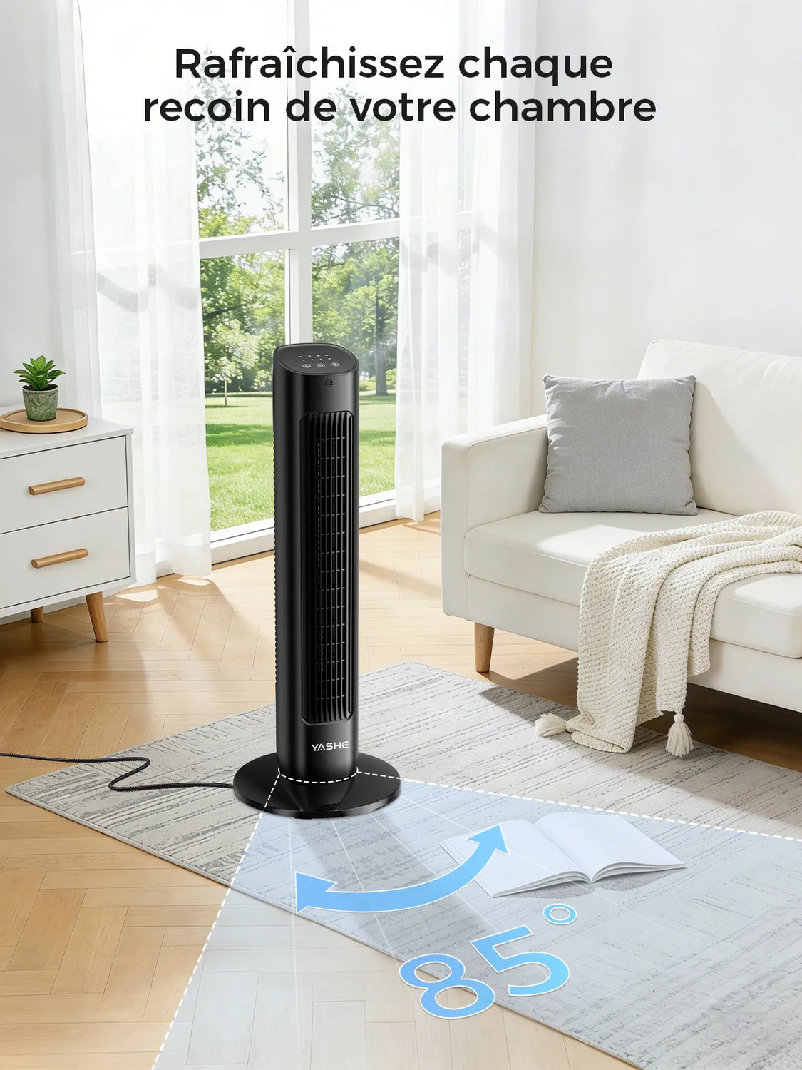 YASHE Ventilateur Tour Oscillant 78cm Turbo 3 Vitesses Télécommande