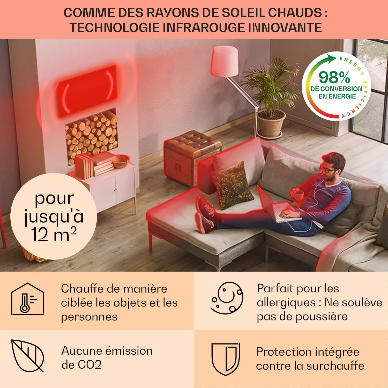 Klarstein Smart chauffage infrarouge mural 600W salle de bain