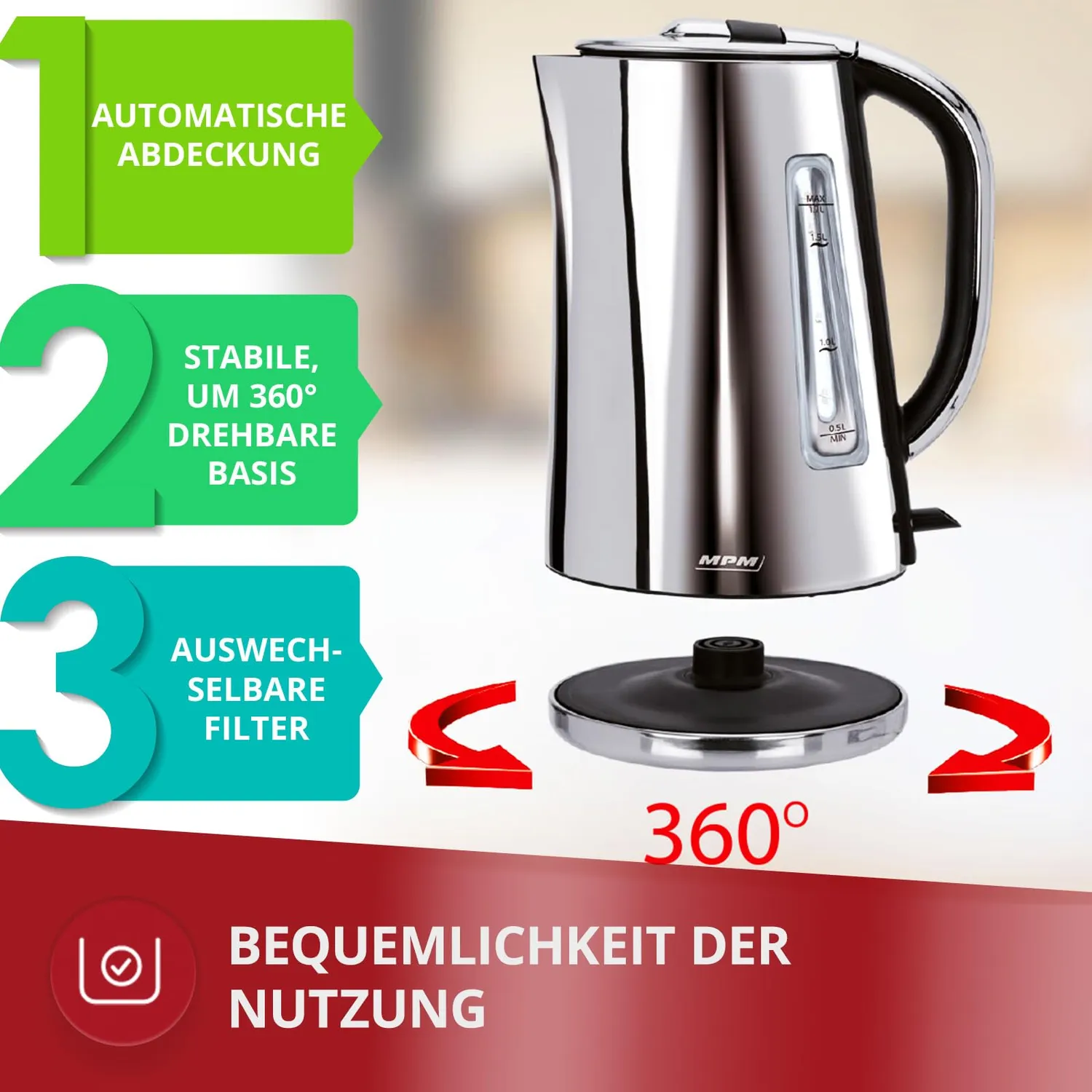 MPM MCZ-71P bouilloire électrique inox 1,7 L