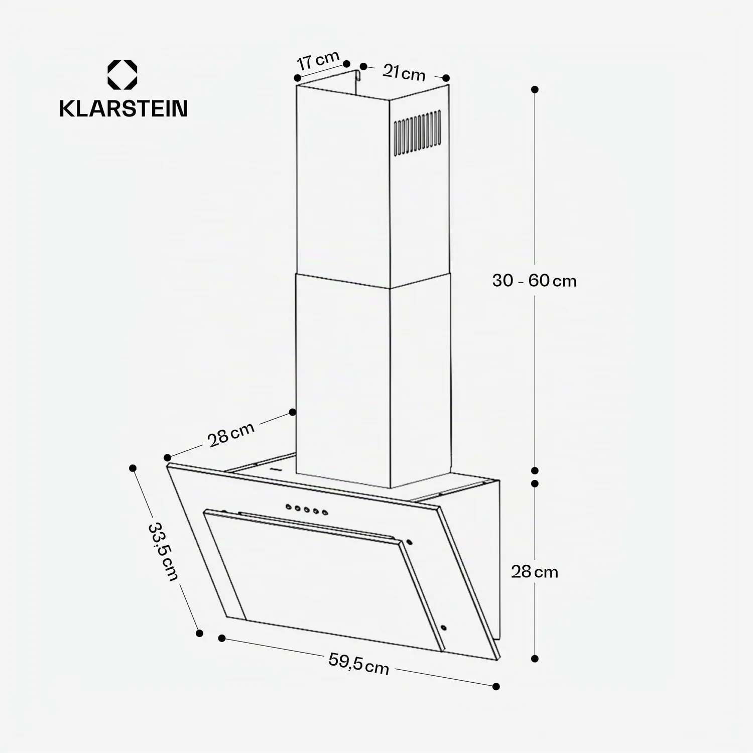 Klarstein Athena hotte inclinée 60 cm inox 254 m³/h