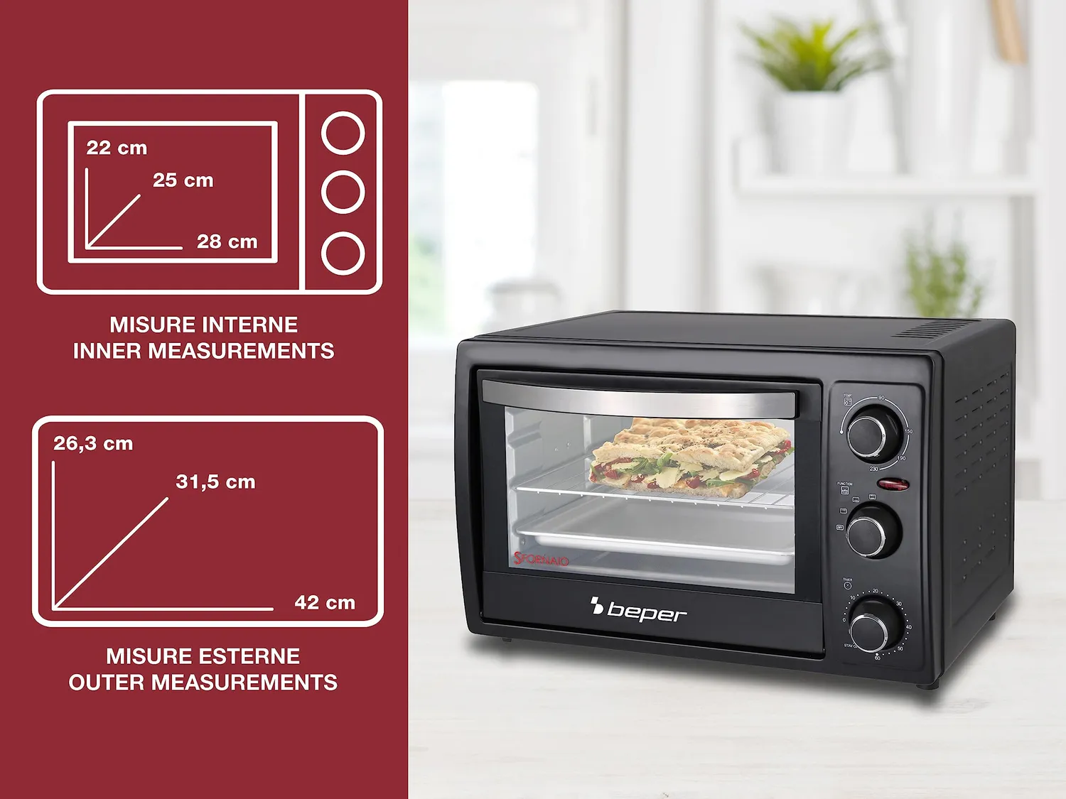 Beper 90.883 four électrique 20 L noir 1300 W 3 modes