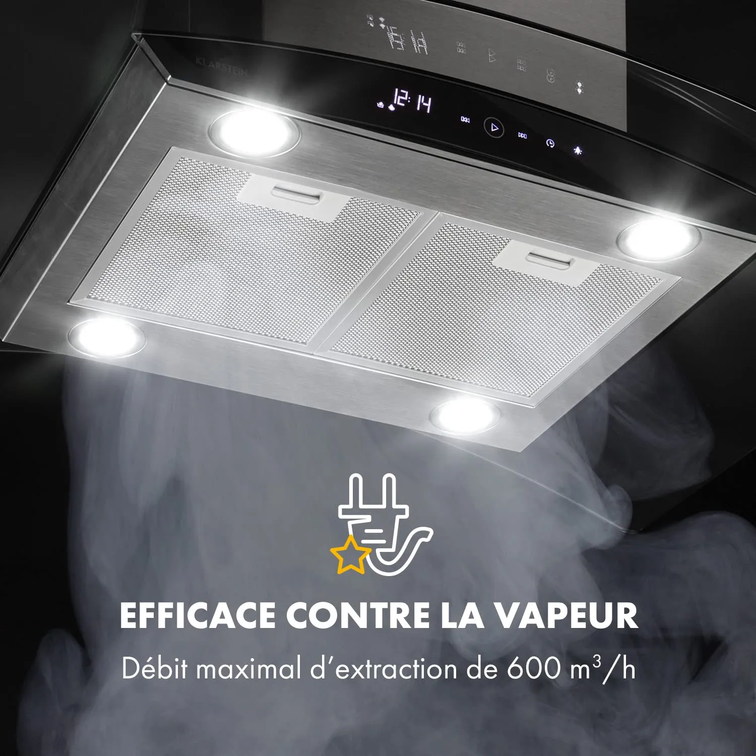 Klarstein Colette Hotte Îlot 90 cm Argent 600 m³/h Inox