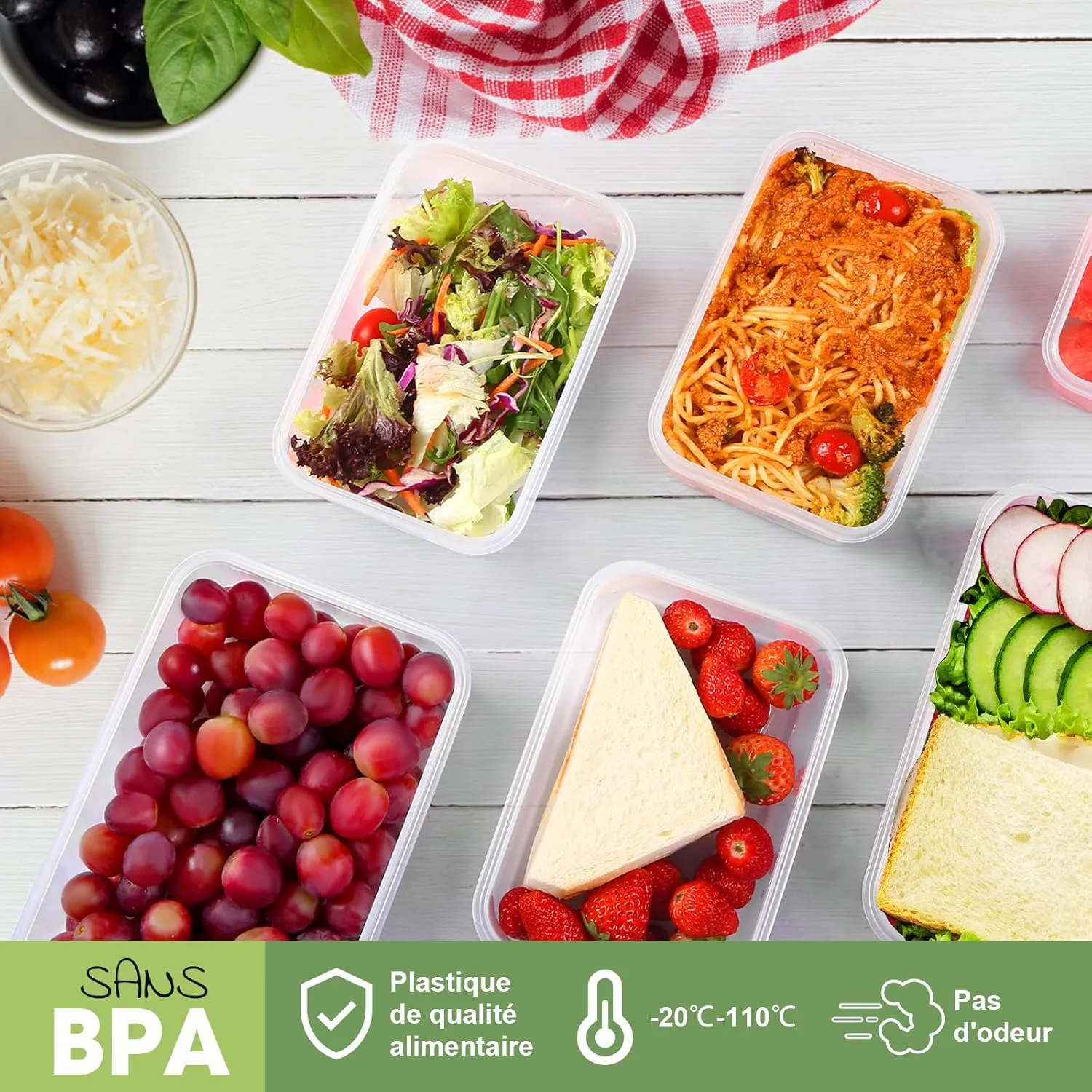 YASHE Set 4 Boîtes Alimentaires Hermétiques 2,5L sans BPA