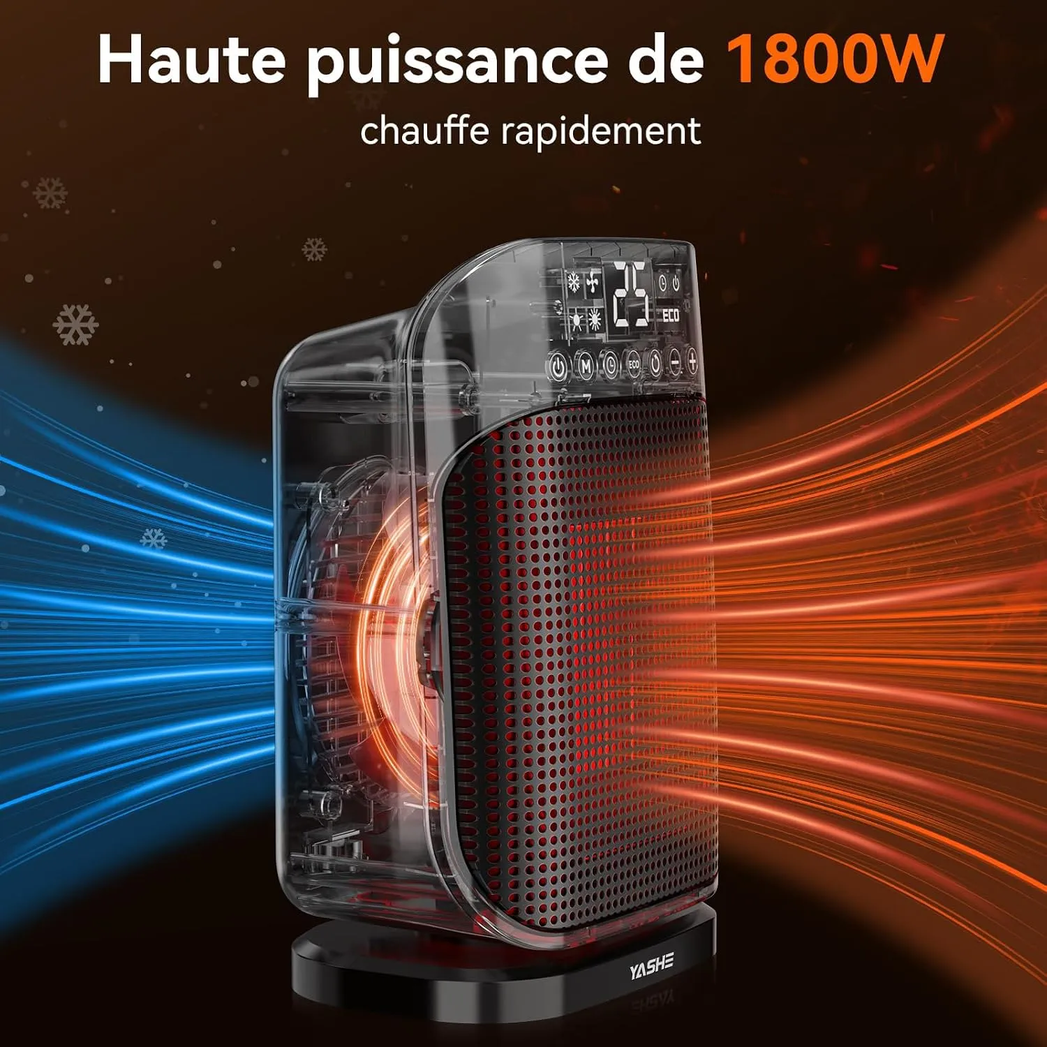 YASHE Chauffage Appoint 1800W Céramique Oscillant