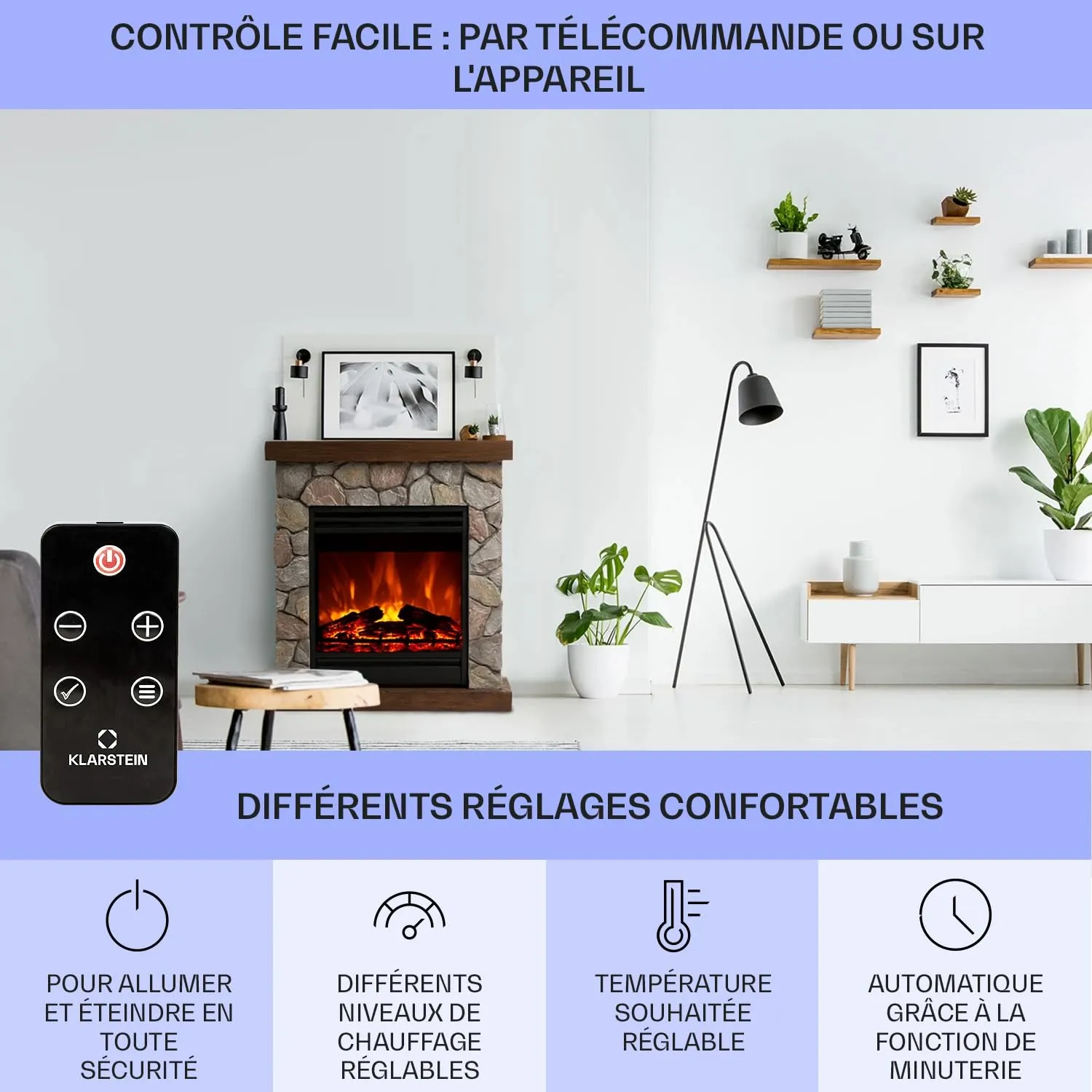 Klarstein Lodge cheminée électrique 1800W effet flamme
