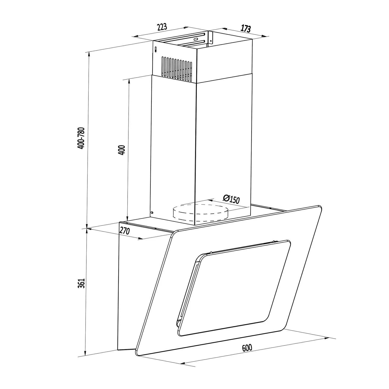 Klarstein Lorea hotte murale noir verre 290 m3/h