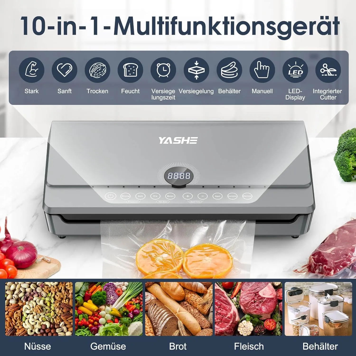 YASHE Machine Sous Vide 10 en 1 80 kPa Couvercle Magnétique