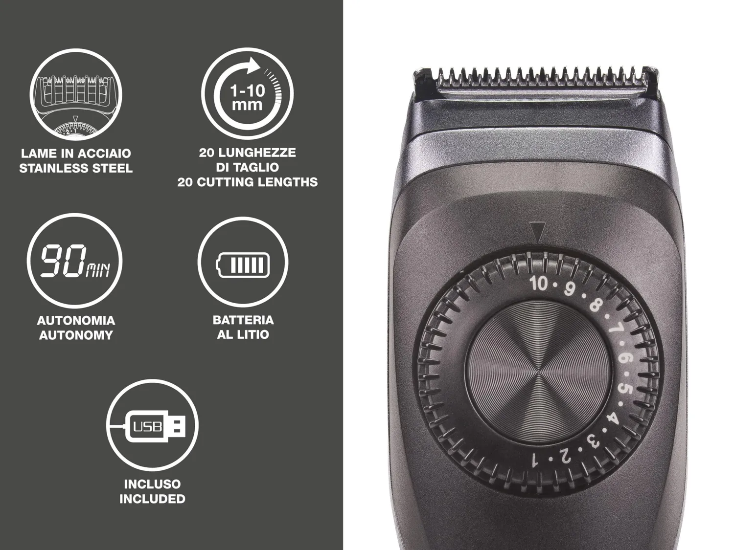 Beper 40.332 tondeuse barbe rechargeable 20 longueurs