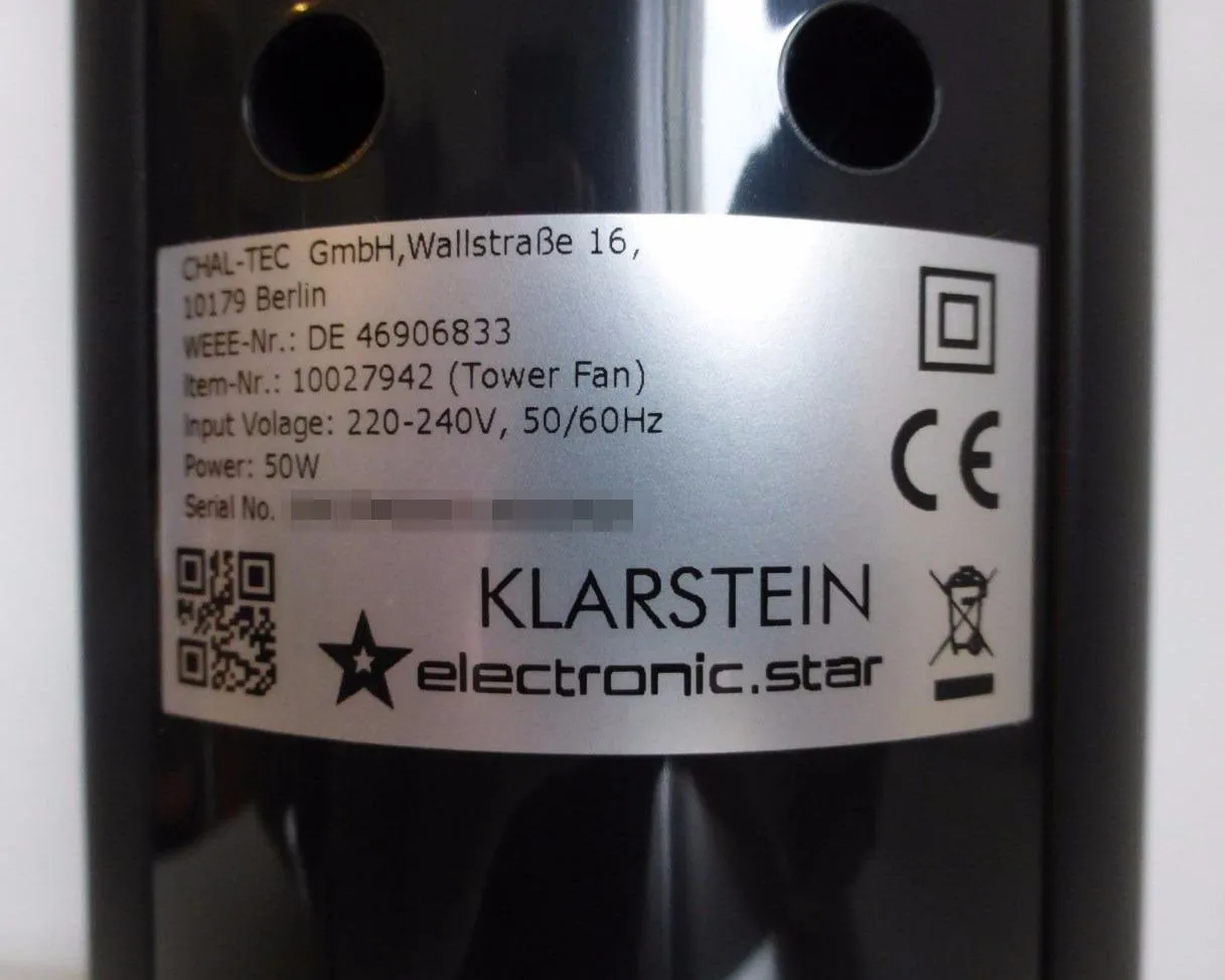 Klarstein ventilateur sur pied 50 W 3 vitesses télécommande