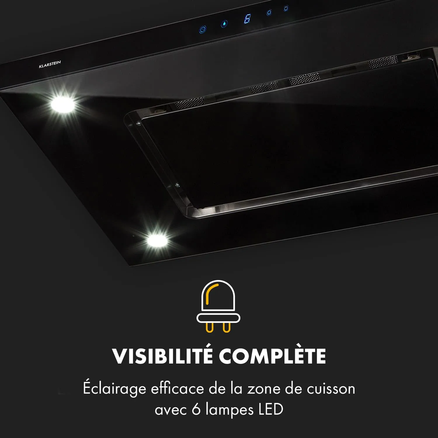 Klarstein Valeria hotte îlot 90 cm argent 642 m³/h LED