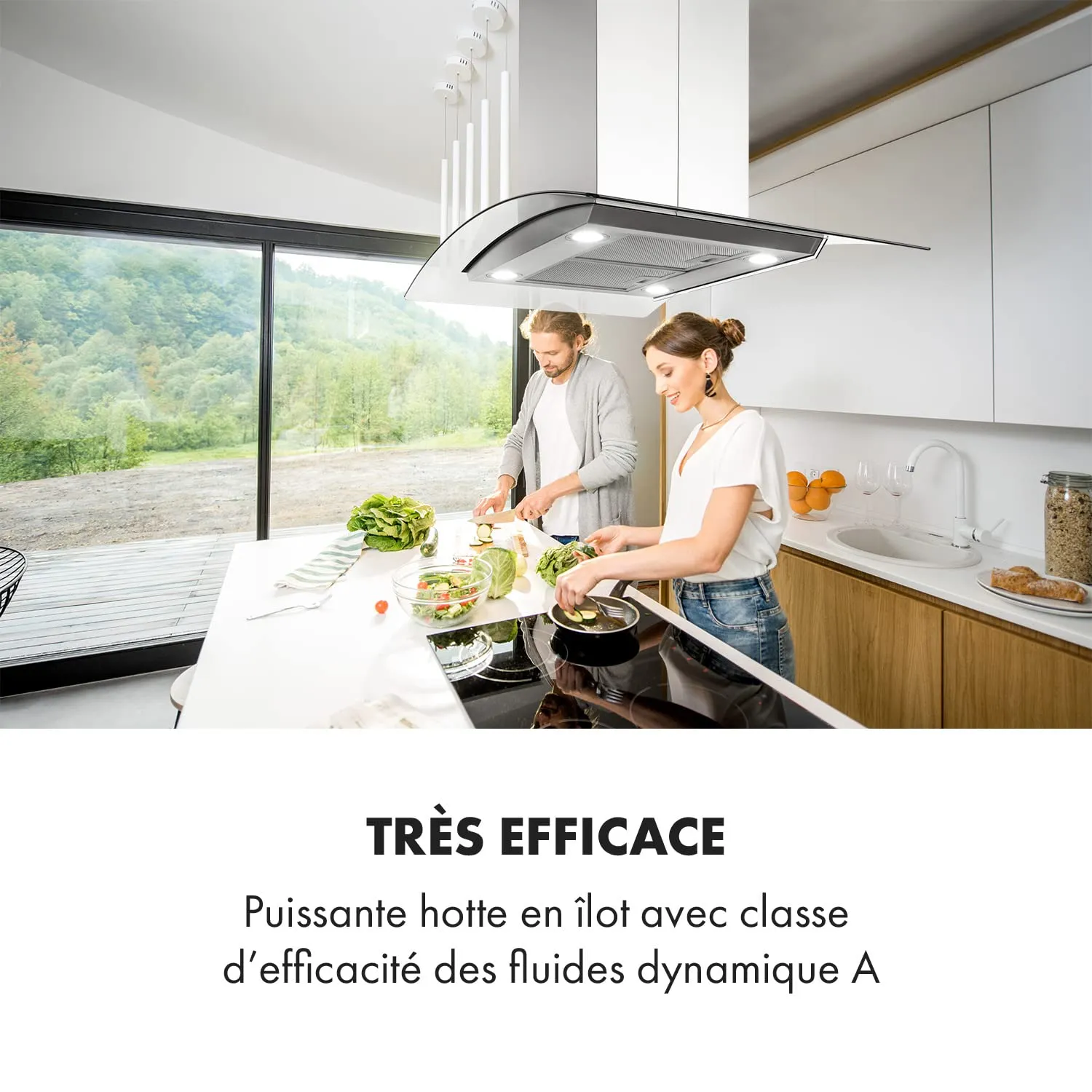 Klarstein Colette Hotte Îlot 90 cm Argent 600 m³/h Inox