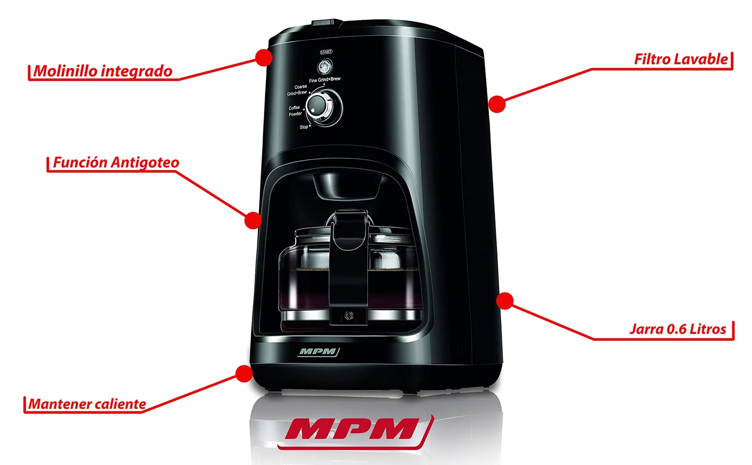 MPM MKW-04 cafetière filtre avec broyeur 0,6 L noir