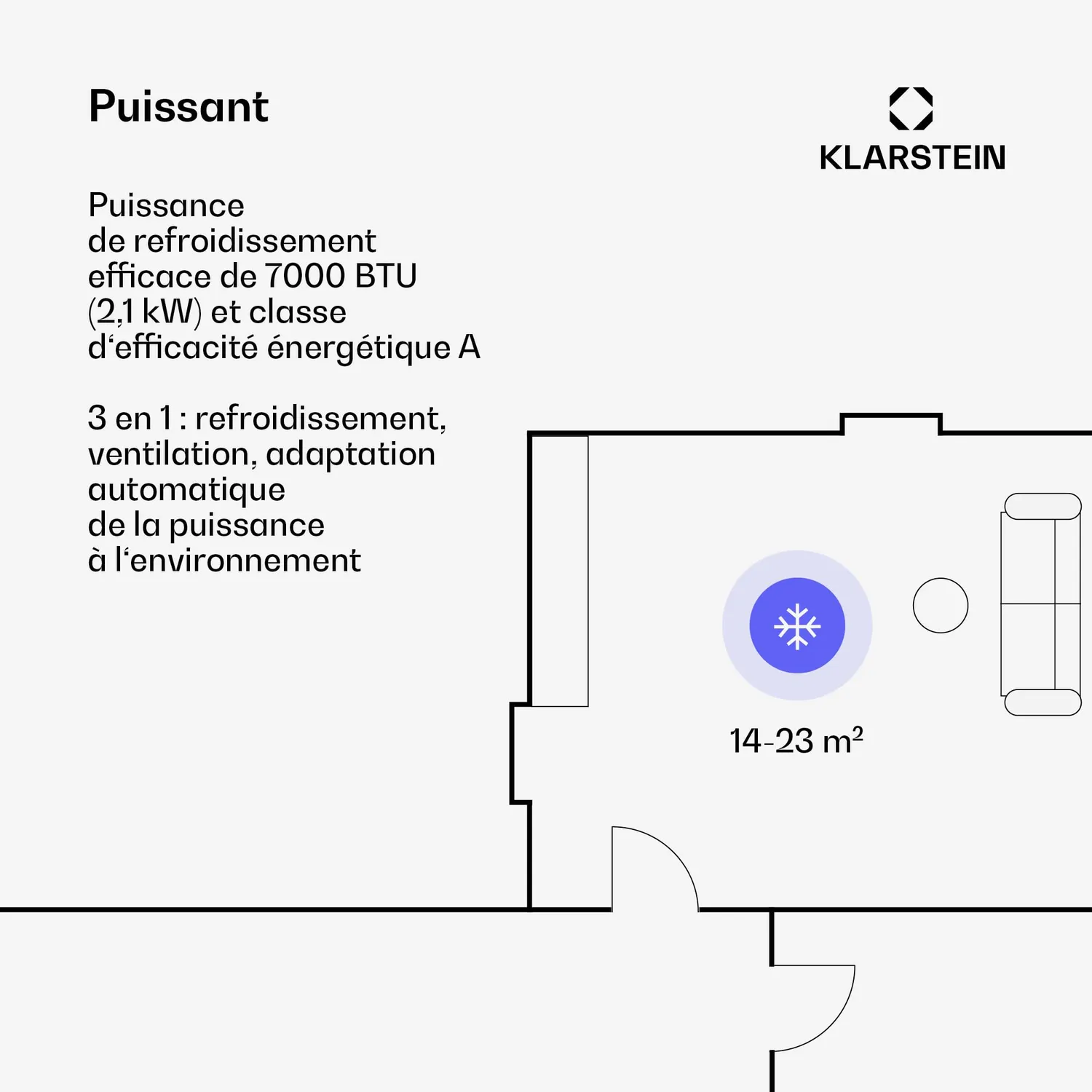 Klarstein Aero Ring climatiseur mobile 7000 BTU blanc 25 m²