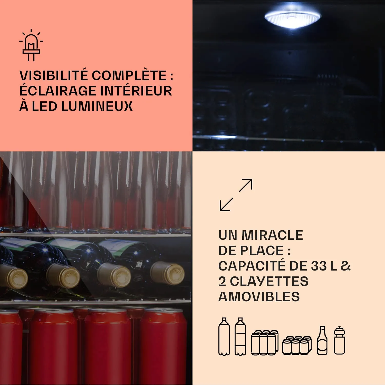 Klarstein mini frigo bar 33 L vitré noir silencieux