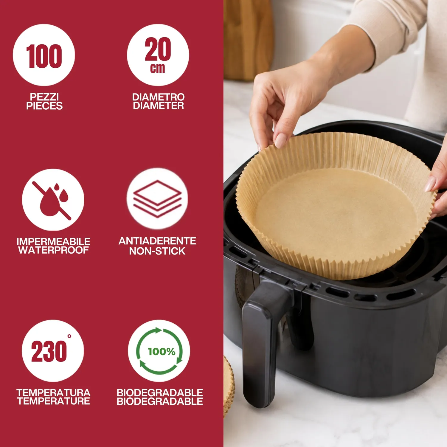 Beper C103ACC100 papier cuisson airfryer 100 feuilles 20 cm