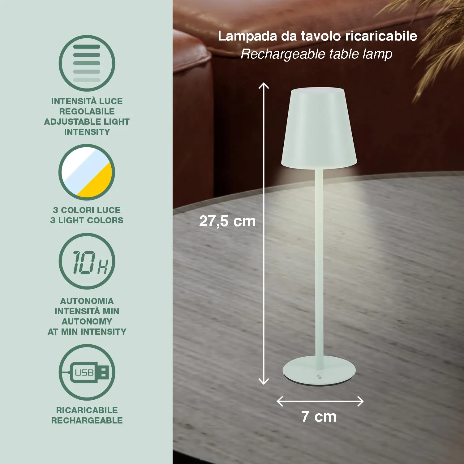 Beper P207ILI208 lampe de table rechargeable LED 3 couleurs