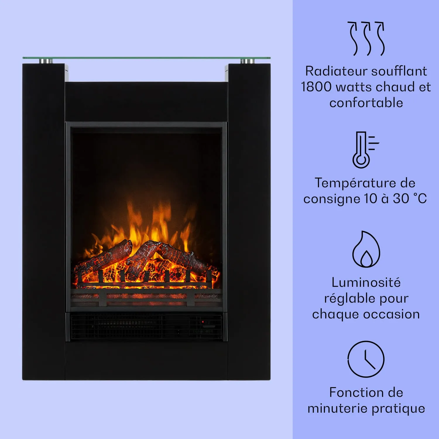 Klarstein cheminée électrique décorative noire 1800W LED