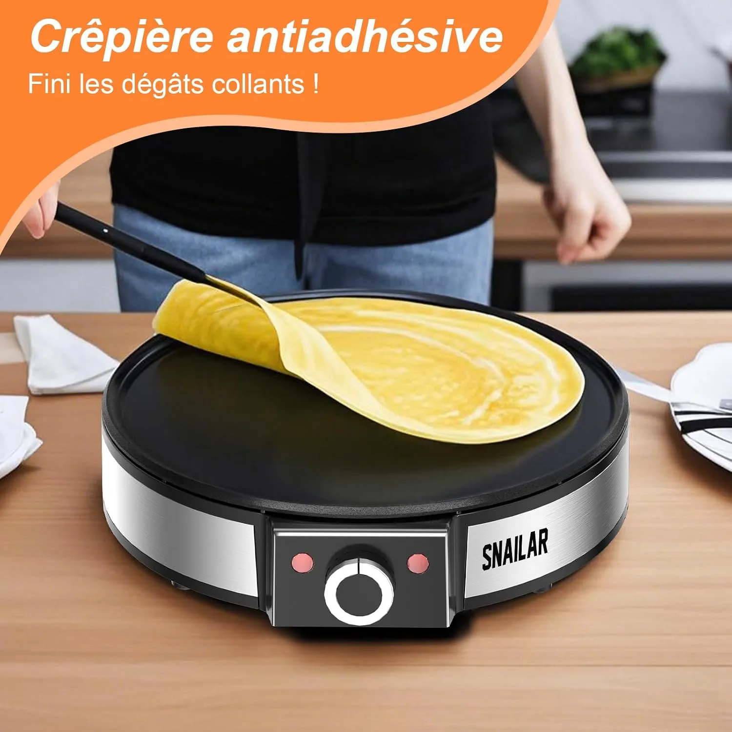 YASHE Crêpière Électrique 1200W Antiadhésive Réglable
