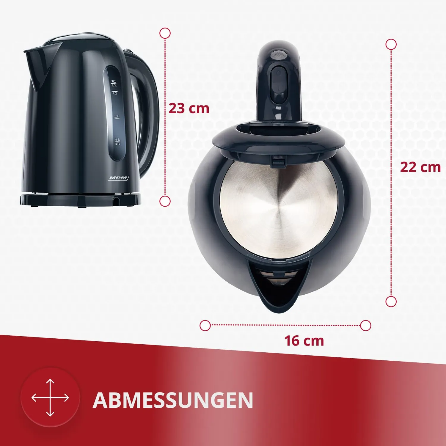 MPM MCZ-85/G1 bouilloire 1,7L noire 2200W