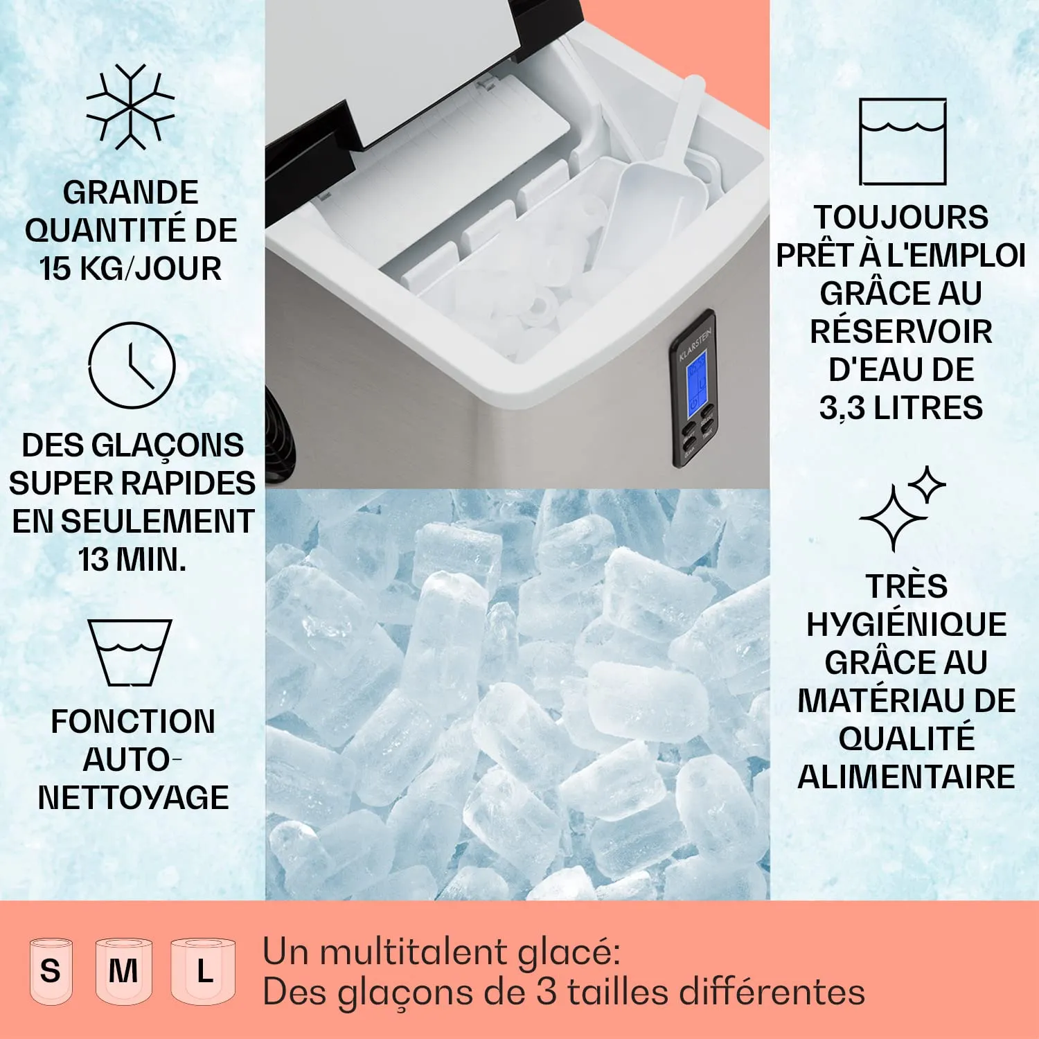 Klarstein Mr Black-Frost machine à glaçons 15 kg noir