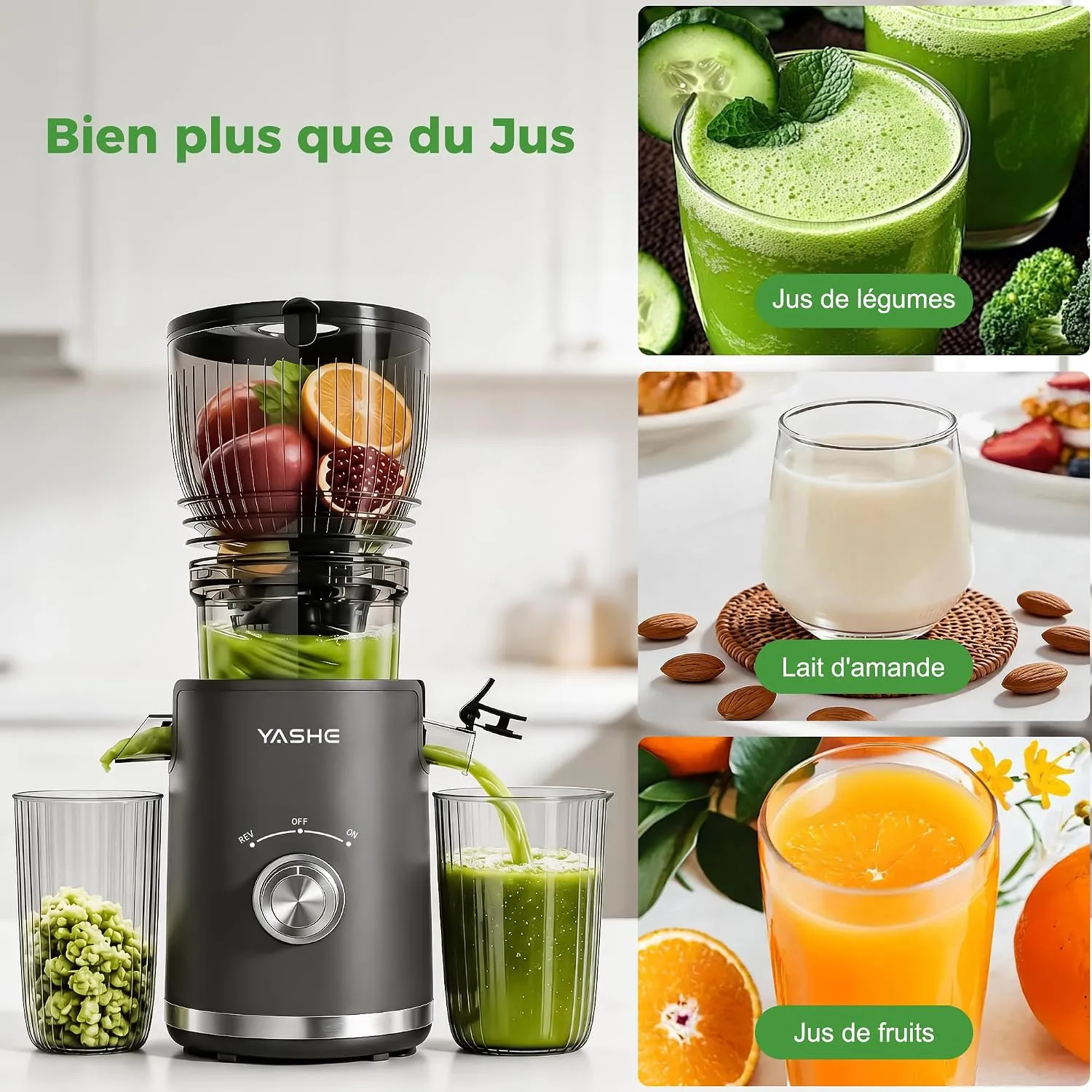 YASHE Extracteur Lent 300W extracteur de jus 148 mm fruits entiers