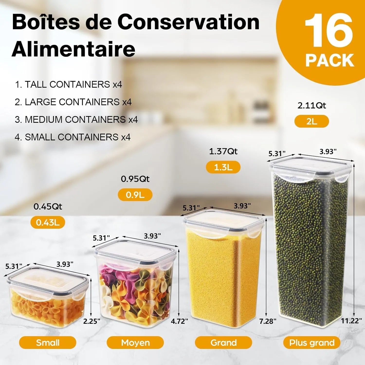 YASHE Boîte Alimentaire Plastique sans BPA Lot 16 Hermétique