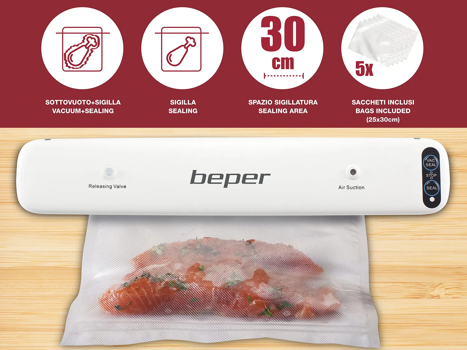 Beper P102CON001 Machine Sous Vide 30 cm avec 5 Sacs