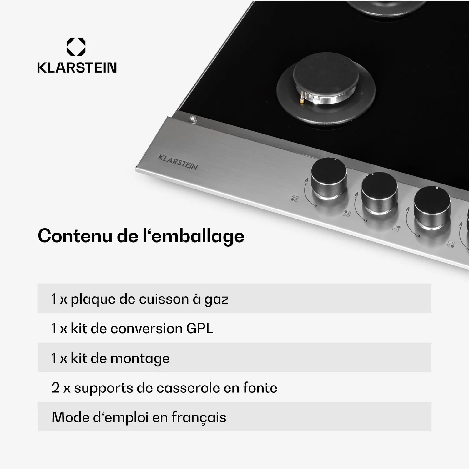 Klarstein Plaque Gaz 4 Feux Inox 8,0 kW Encastrable