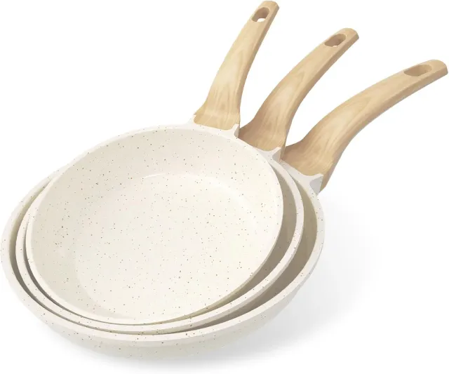 YASHE Set 3 Poêles Granit 20/24/28cm Sans PFOA