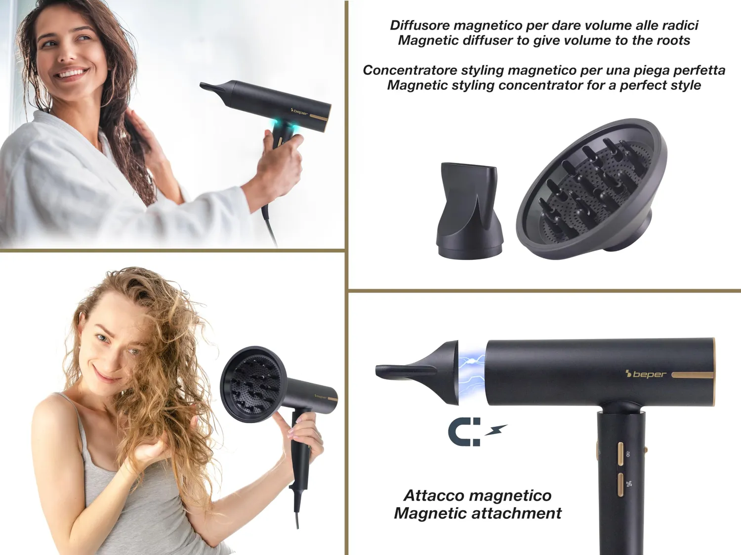 Beper P301ASC010 sèche-cheveux 1800W brushless noir