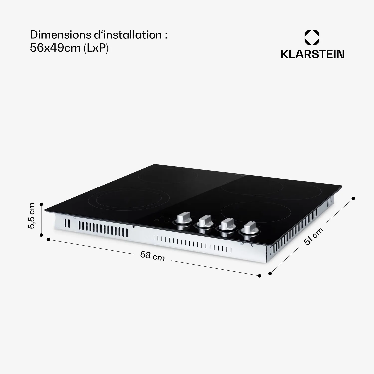 Klarstein Plaque Vitrocéramique 4 Feux 4 Zones 6500W