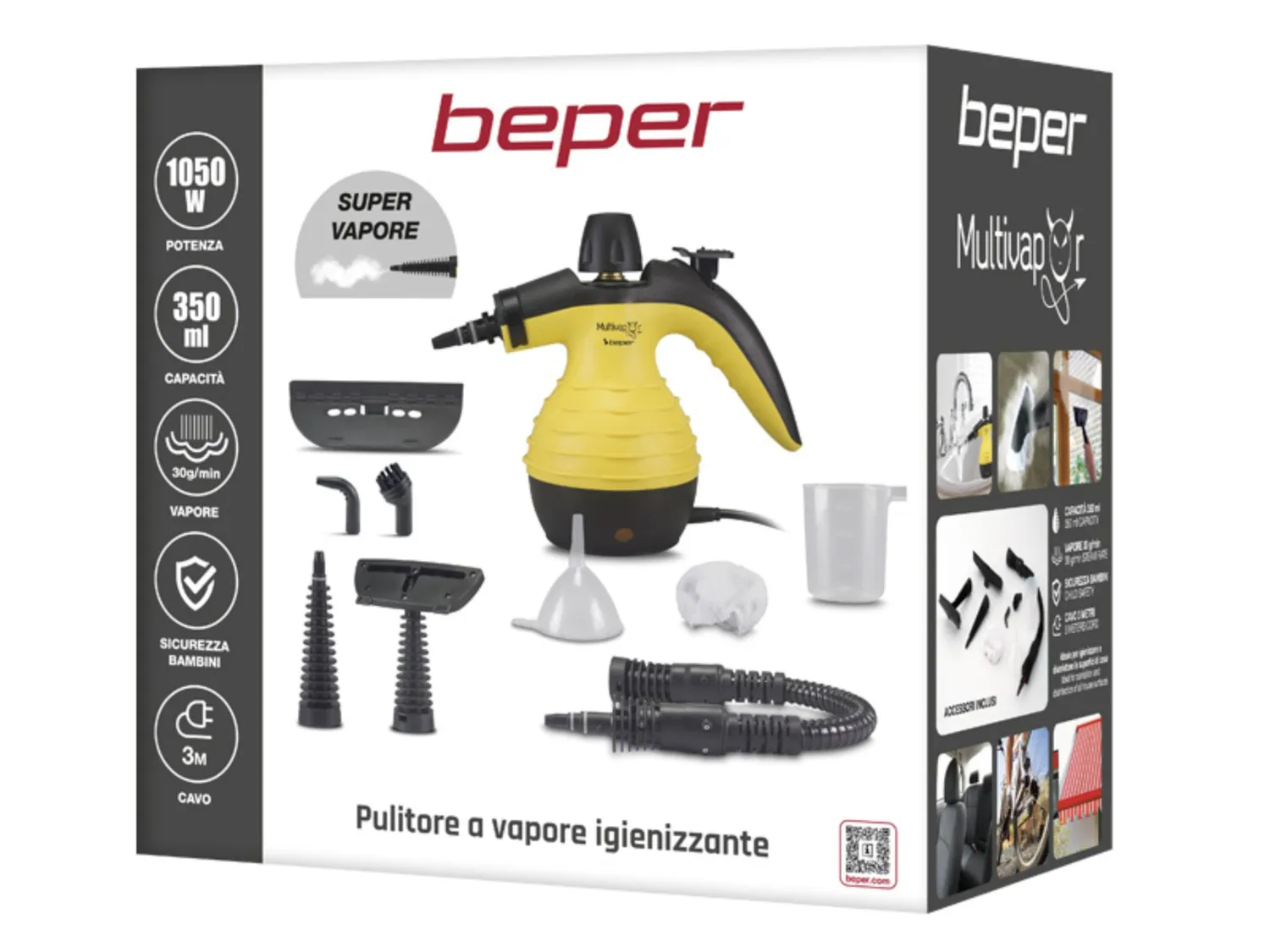 Beper 50.700 nettoyeur vapeur 350 ml 135° 9 accessoires