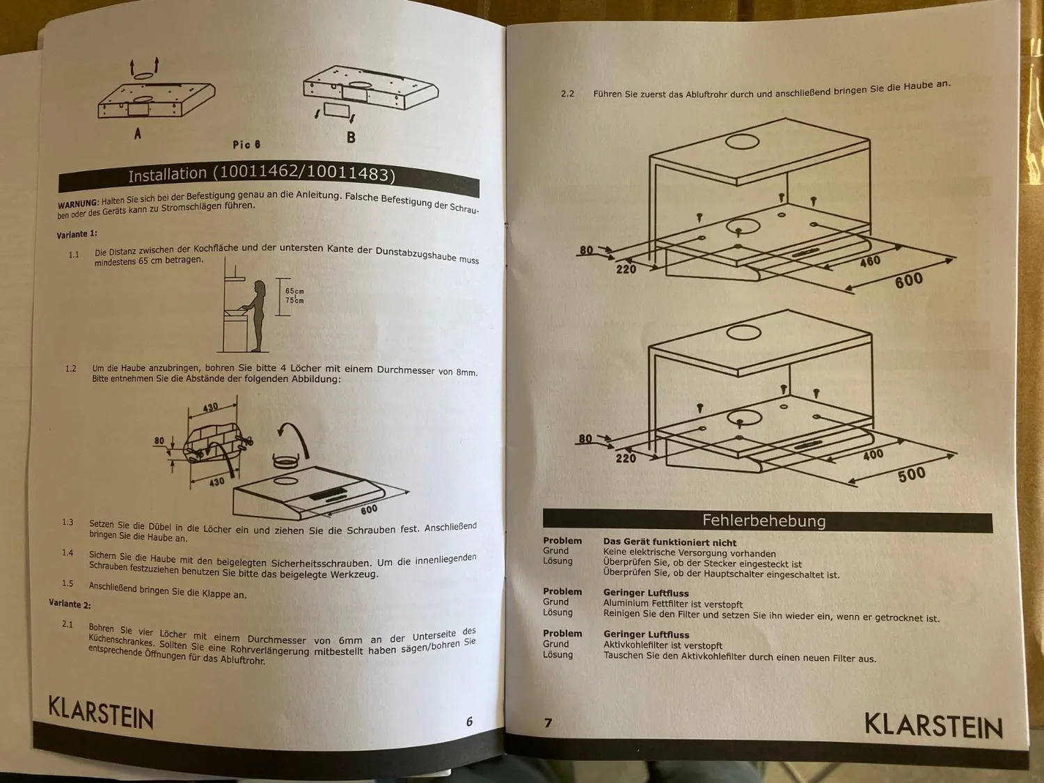 Klarstein UW60SR hotte casquette 60 cm inox 190 m3/h