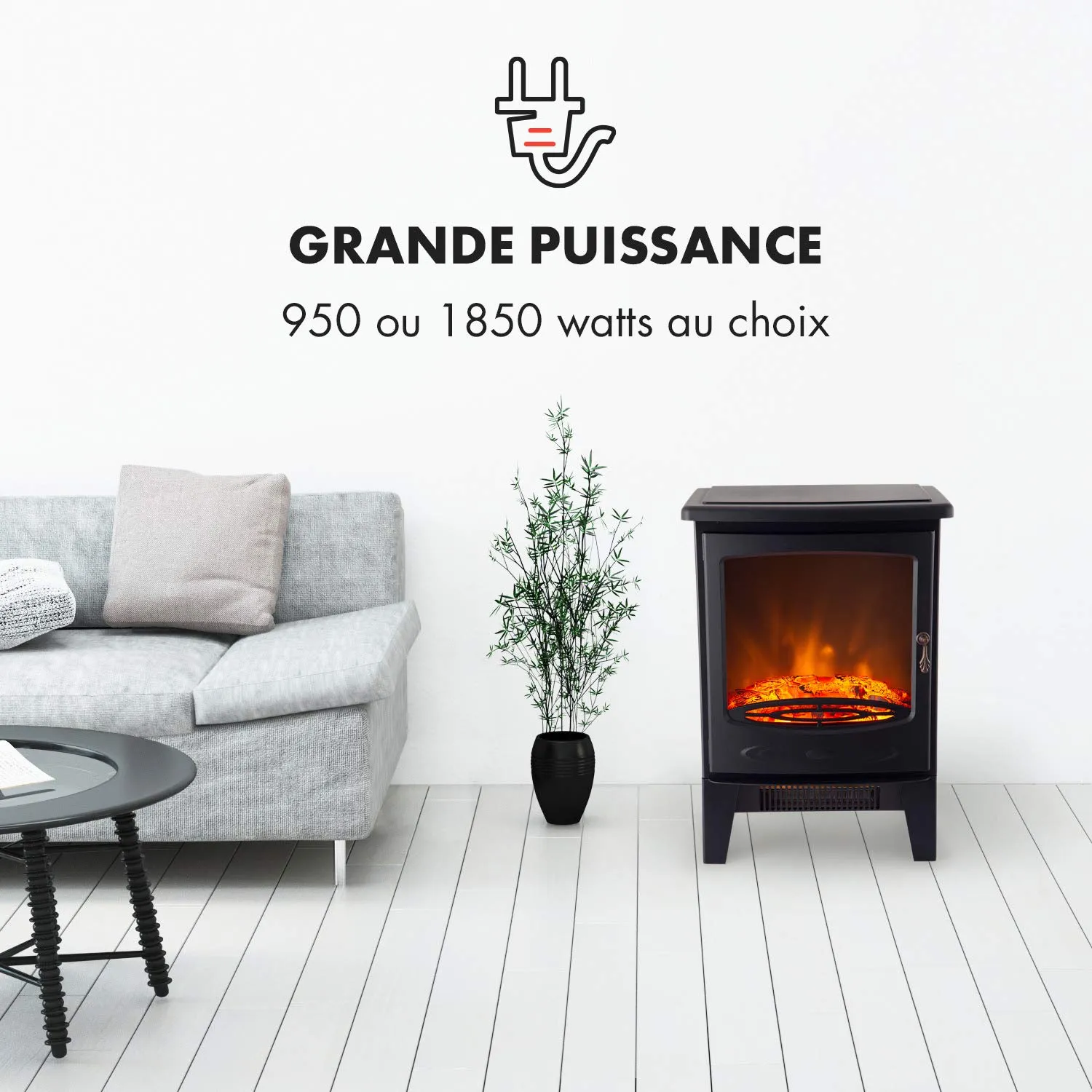 Klarstein Meran cheminée électrique noire 1850W flamme