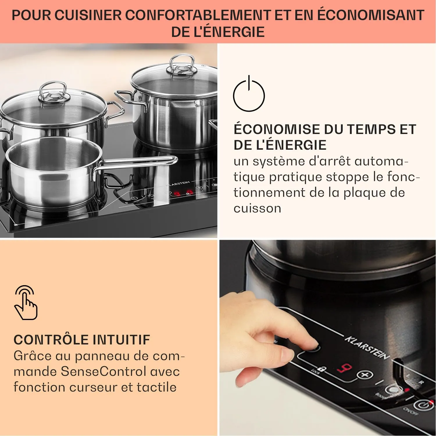 Klarstein Plaque induction encastrable 3500 W free zone