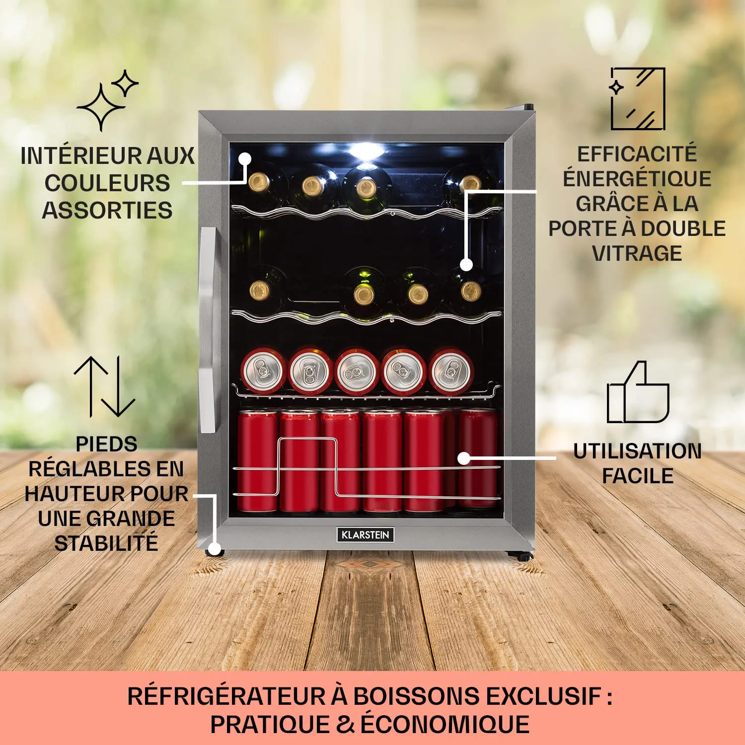 Klarstein mini frigo chambre 60 L porte vitrée inox silencieux
