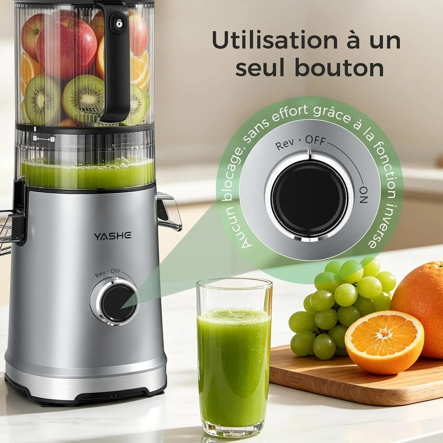 YASHE Extracteur Jus Froid 600W Goulotte 152mm 3-en-1