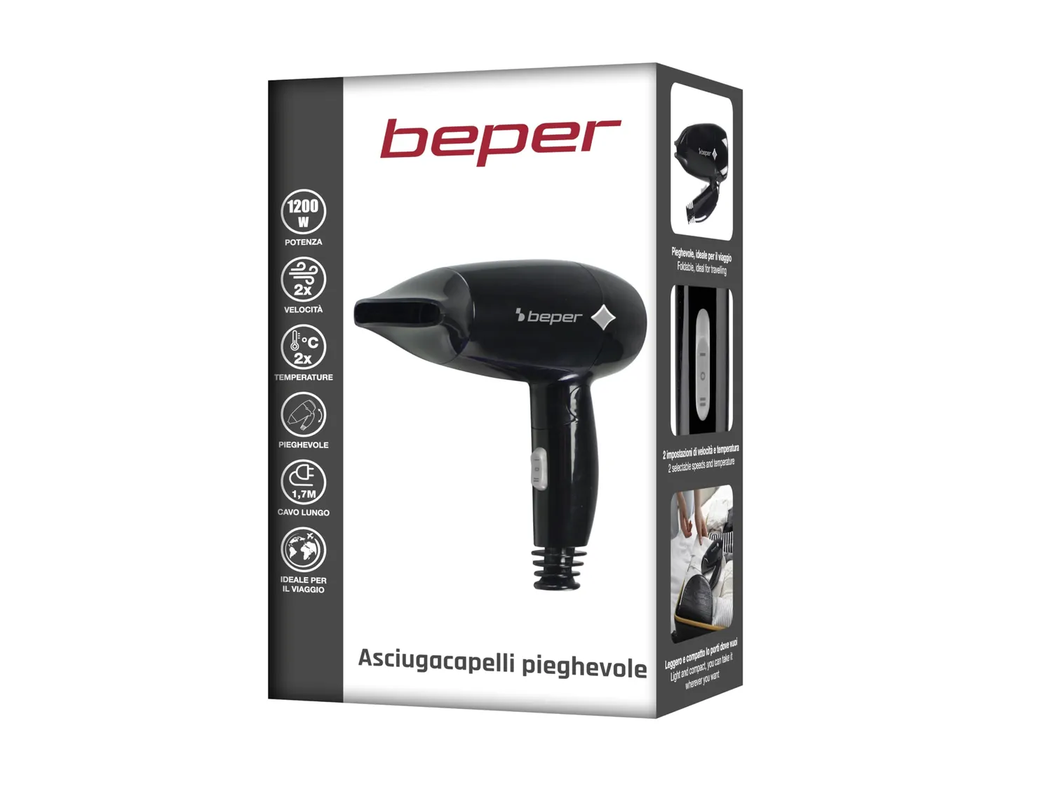 Beper P301ASC100 sèche-cheveux pliable noir 1200 W