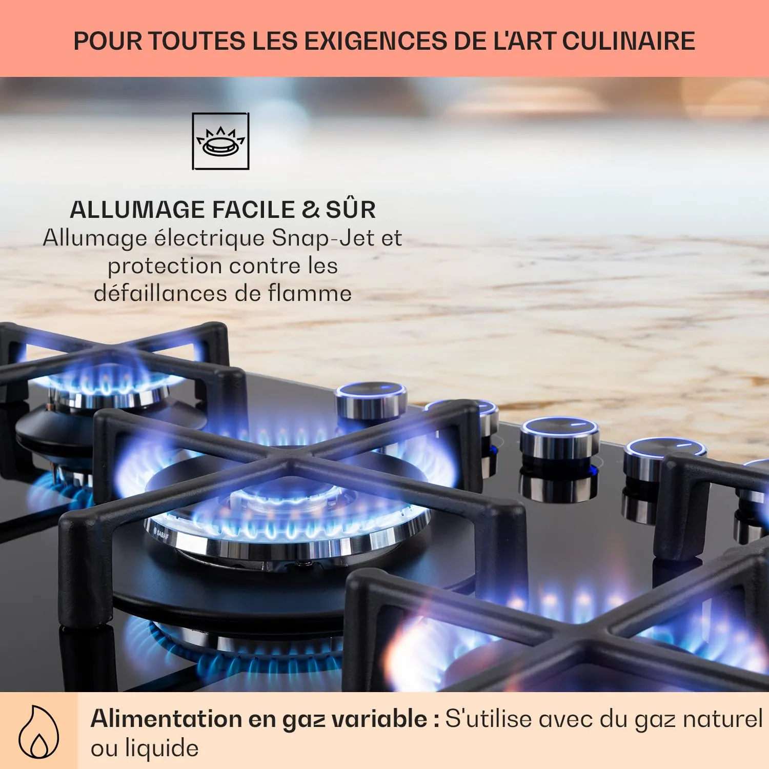 Klarstein Plaque Gaz 5 Feux Inox 75 cm 11,5 kW