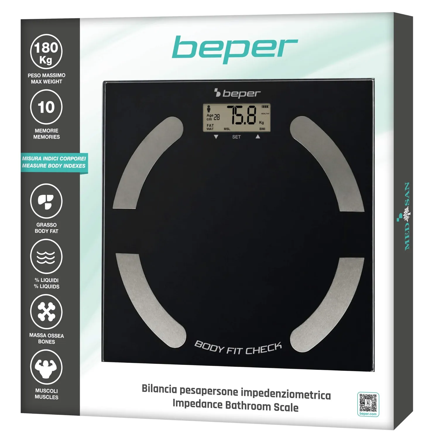 Beper P303BIP051 balance impédancemètre 180 kg 10 mémoires