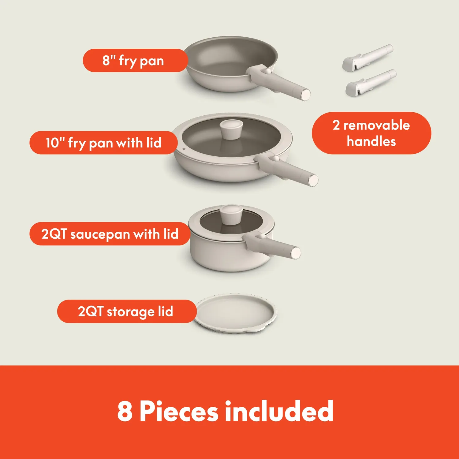 La Bella batterie cuisine 8 pièces poignée amovible céramique