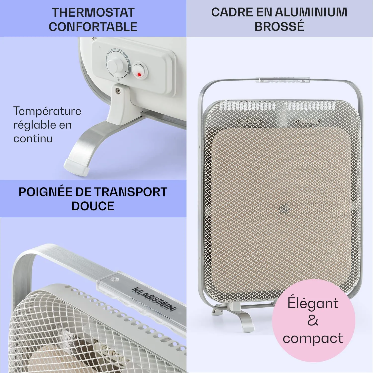 Klarstein HeatPal Marble radiateur infrarouge alu brossé 1300 W