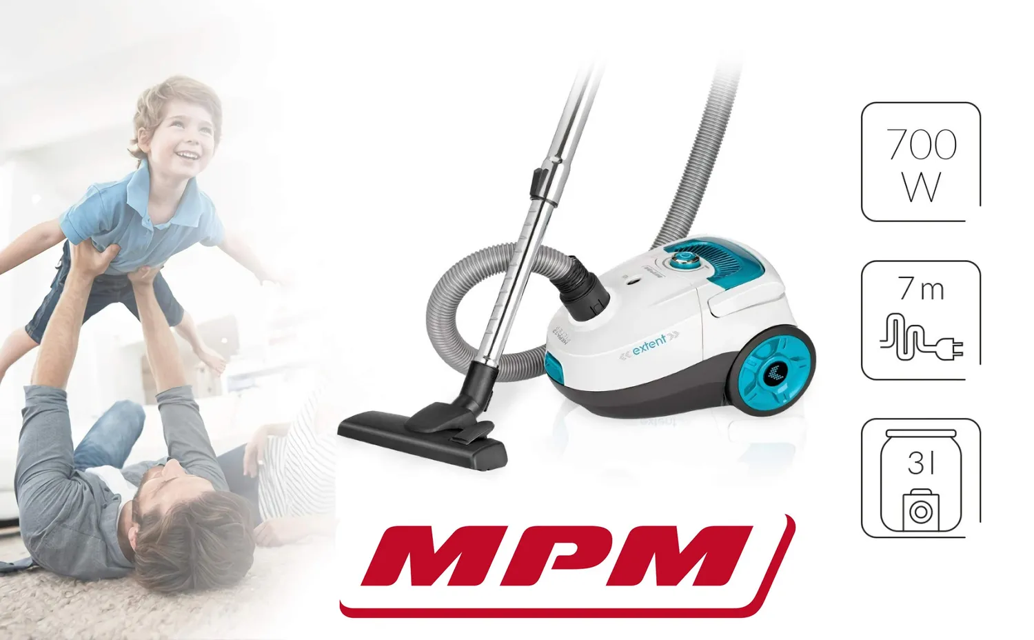 MPM MOD-27 aspirateur avec sac 3 L blanc filtration 5 niveaux