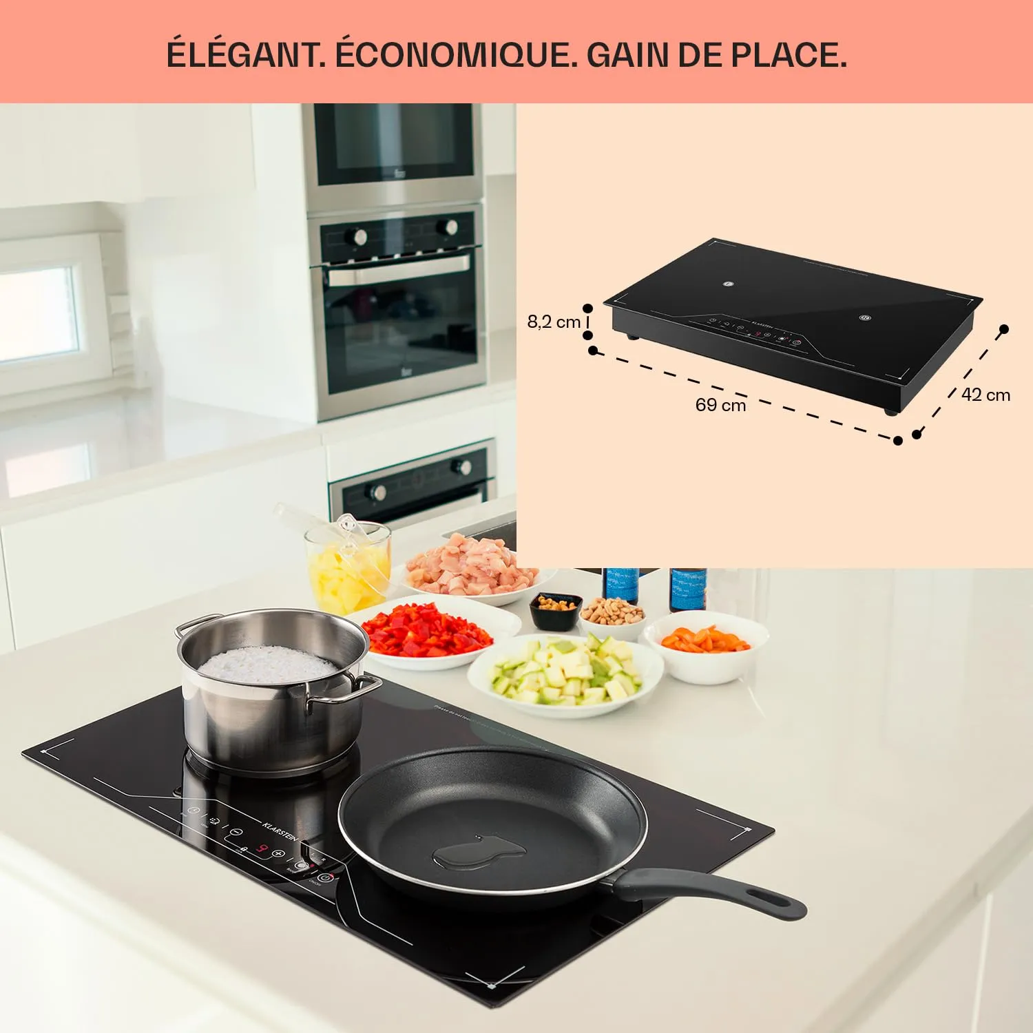 Klarstein Plaque induction encastrable 3500 W free zone