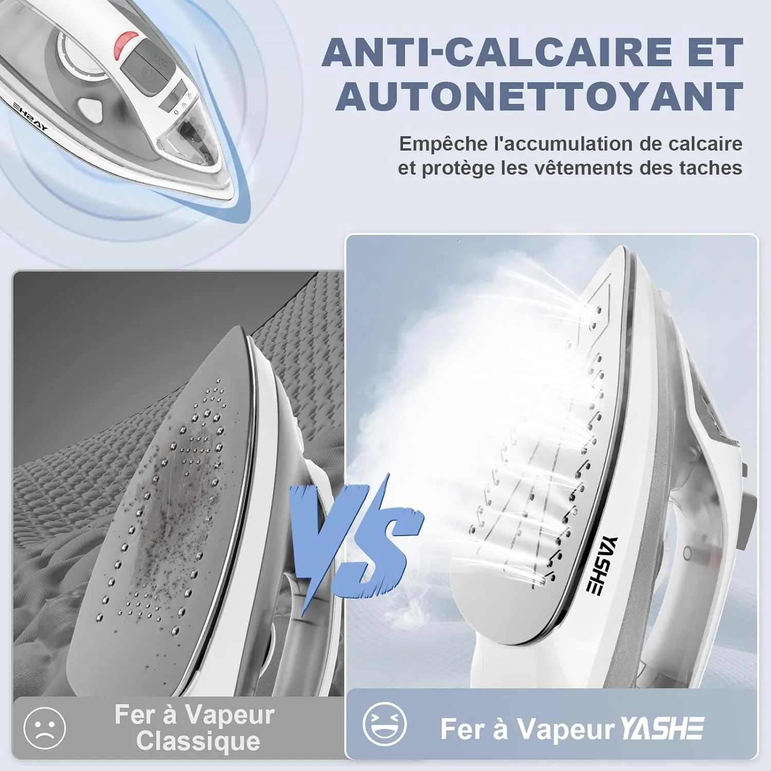 YASHE Fer à Repasser Vapeur 2300W 300ml Antiadhésif