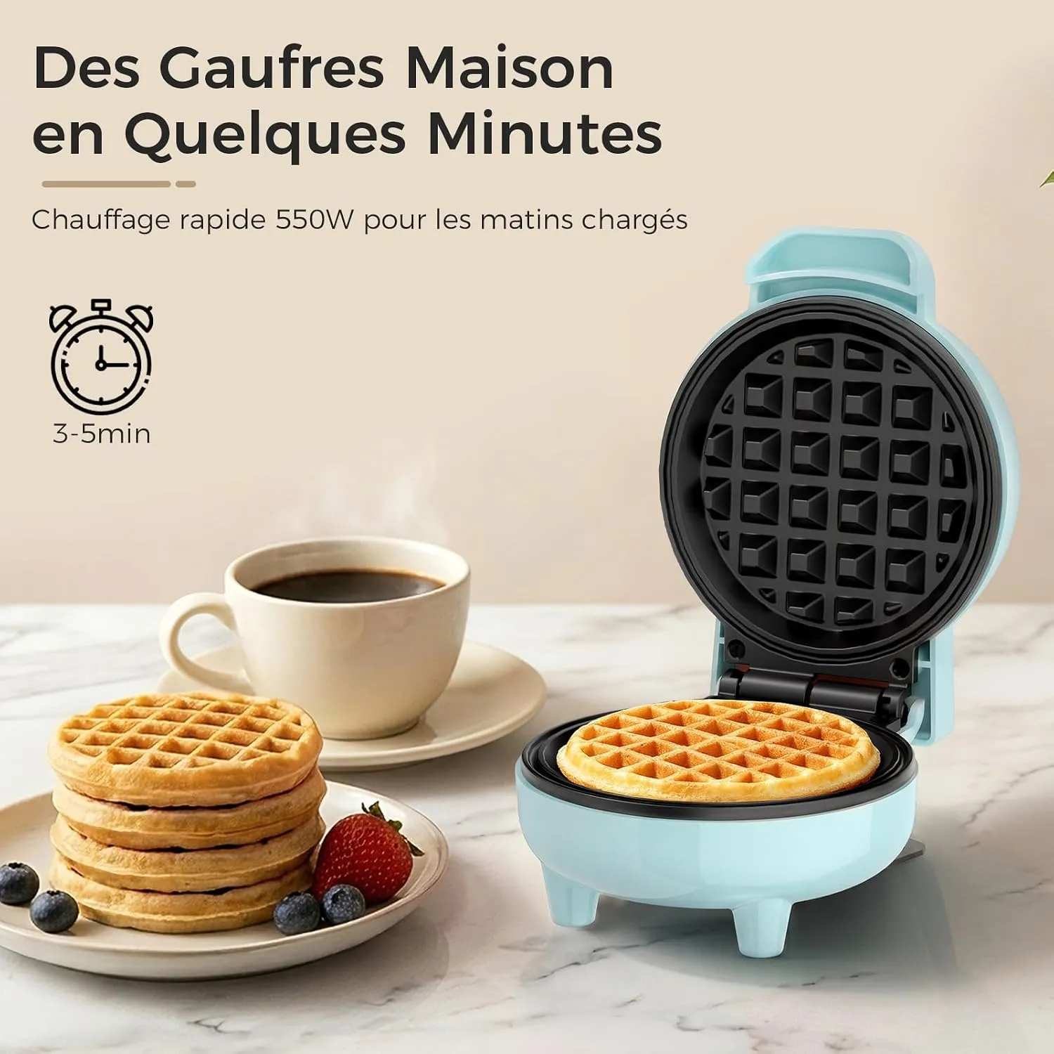YASHE Mini Gaufrier rouge gaufrier 550W 10 cm antiadhésif